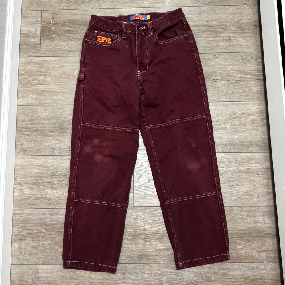 Empyre‎ Loose Fit Skate Pants Burgundy Double Knee Workwear Jeans Womens 28 y2k